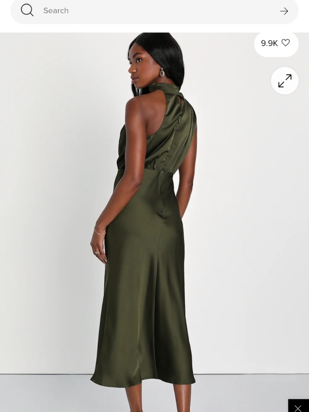 Lulu's Olive Green One-Shoulder Satin Midi Dress - Picture 3 of 4